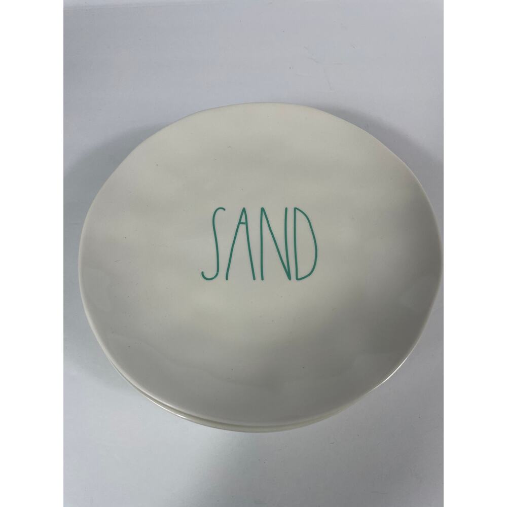 Lot Of 4 Rae Dunn Plates Beach Sand Sea Surf White With Green Blue - Picture 3 of 7